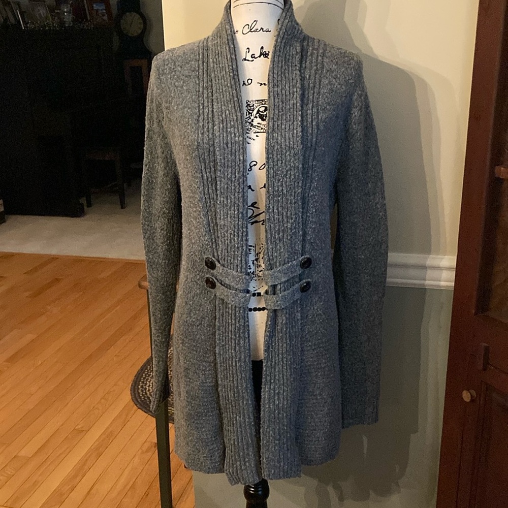 Women's Gray Knit long Cardigan